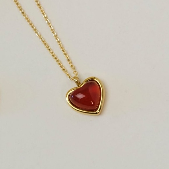 ◾️18k Gold Plated Red Agate Stone Heart Pendant Clavicle Necklace Chain - Picture 9 of 12